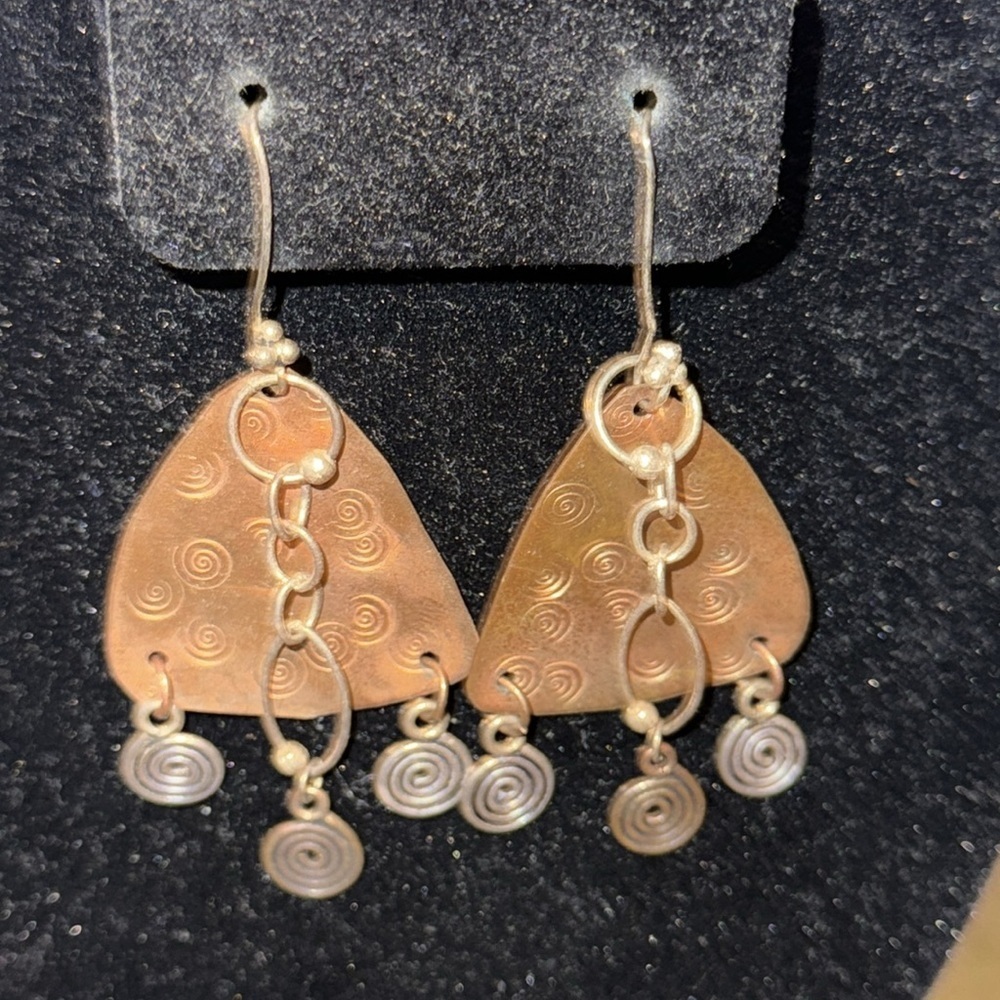 Bohemian Copper and Silvertone Dangle Drop Earrings
